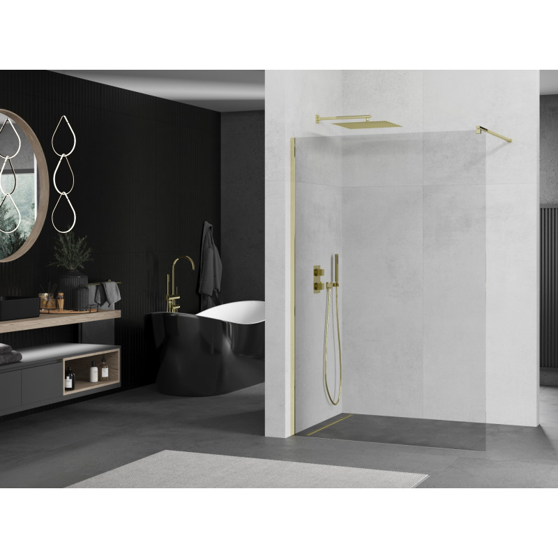 Mexen Kioto sprchová stena Walk-in 80 x 200 cm, priehľadná 8 mm, zlatá - 800-080-101-50-00