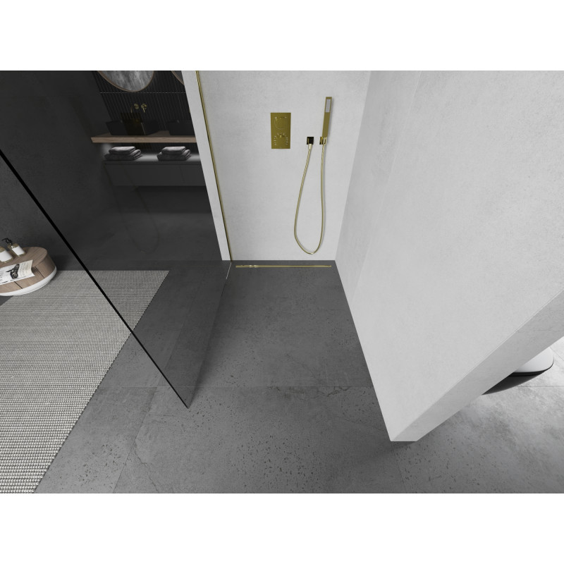 Mexen Kioto sprchová stena Walk-in 80 x 200 cm, priehľadná 8 mm, zlatá - 800-080-101-50-00