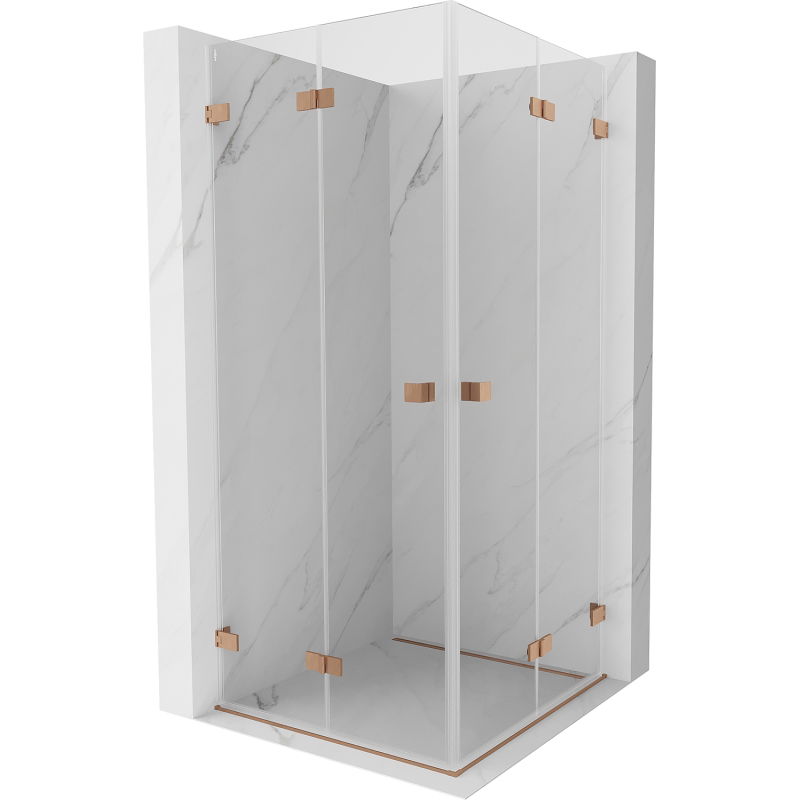 Mexen Lunar-F Duo skladací sprchovací kút 85 x 85 cm, transparentný, leštená meď - 836-085L-085P-65-00