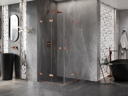 Mexen Lunar-F Duo skladací sprchovací kút 85 x 85 cm, transparentný, leštená meď - 836-085L-085P-65-00