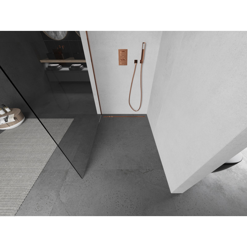 Mexen Kioto sprchová priečka Walk-in 130 x 200 cm, transparentná 8 mm, ružové zlato - 800-130-101-60-00