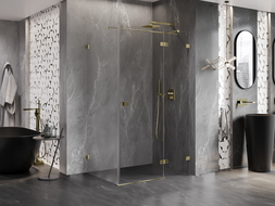 Mexen Lunar T sprchový kút otvárací pravý 130 x 90 cm, priehľadný, zlatý - 834T-130-090-50-00-P