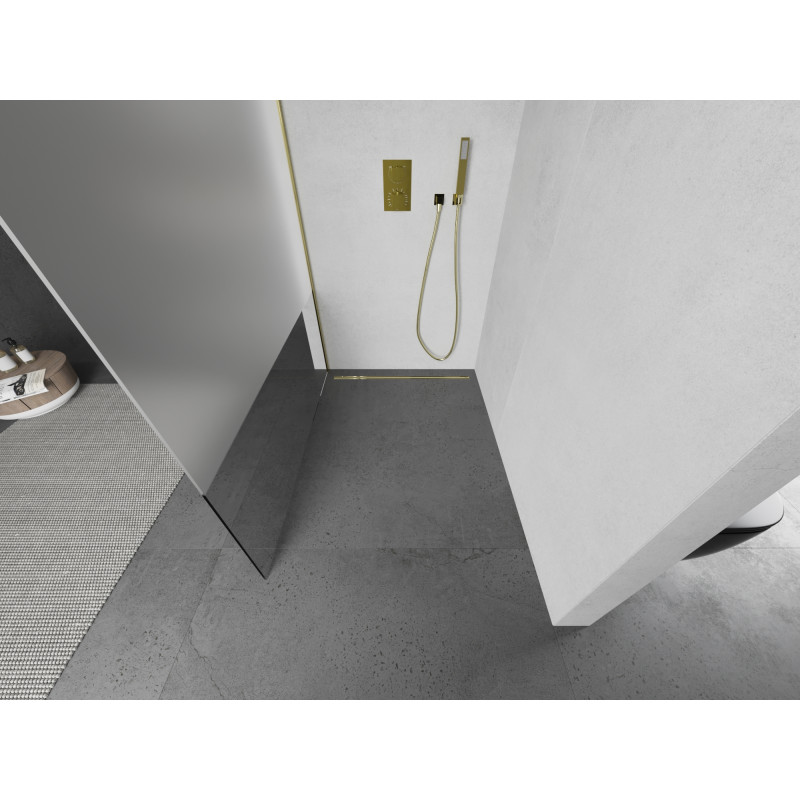 Mexen Kioto sprchová stena Walk-in 80 x 200 cm, transparentná/matná 8 mm, zlatá - 800-080-101-50-35
