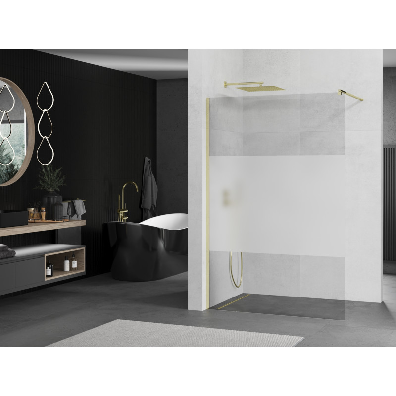 Mexen Kioto Sprchová stena Walk-in 110 x 200 cm, transparentná/matná 8 mm, zlatá - 800-110-101-50-35