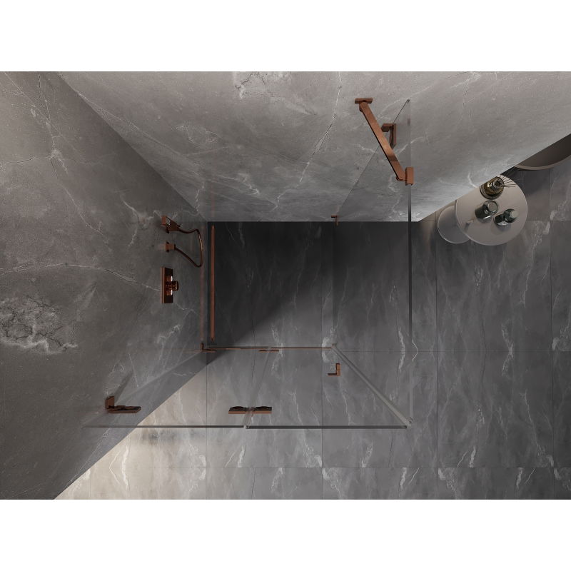 Mexen Lunar-F skladacia sprchová kabína ľavá 100 x 100 cm, transparentná, ružové zlato- 836-100-100-60-00-L