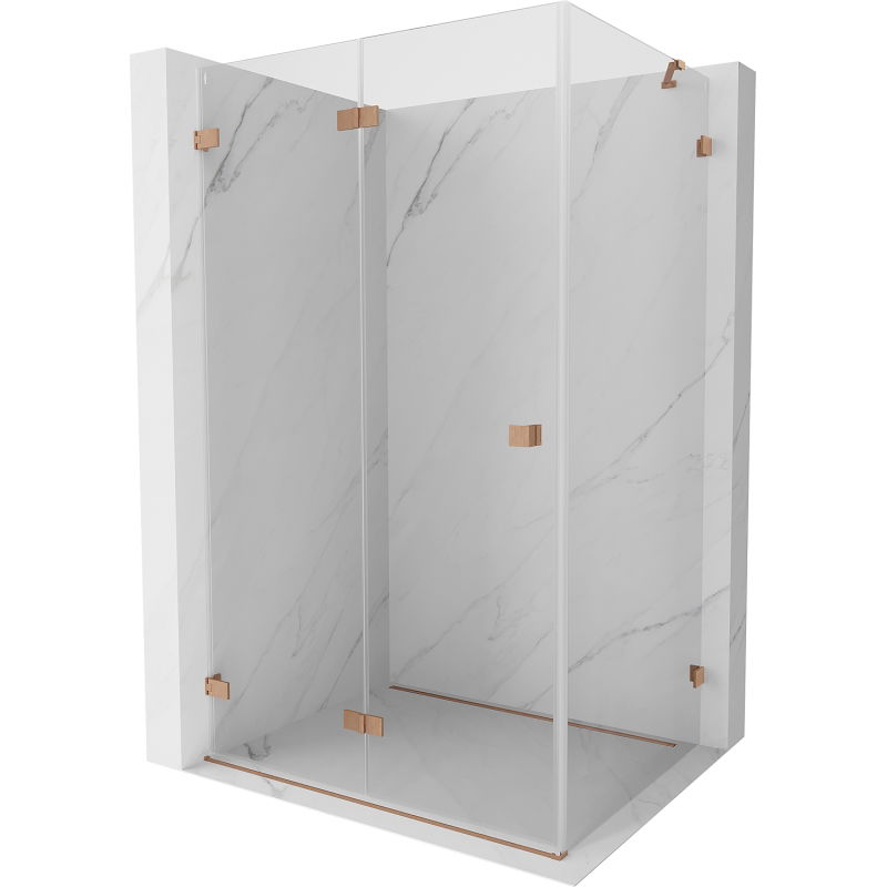 Mexen Lunar-F skladací sprchovací kút ľavý 80 x 70 cm, transparentný, brúsená meď- 836-080-070-65-00-L