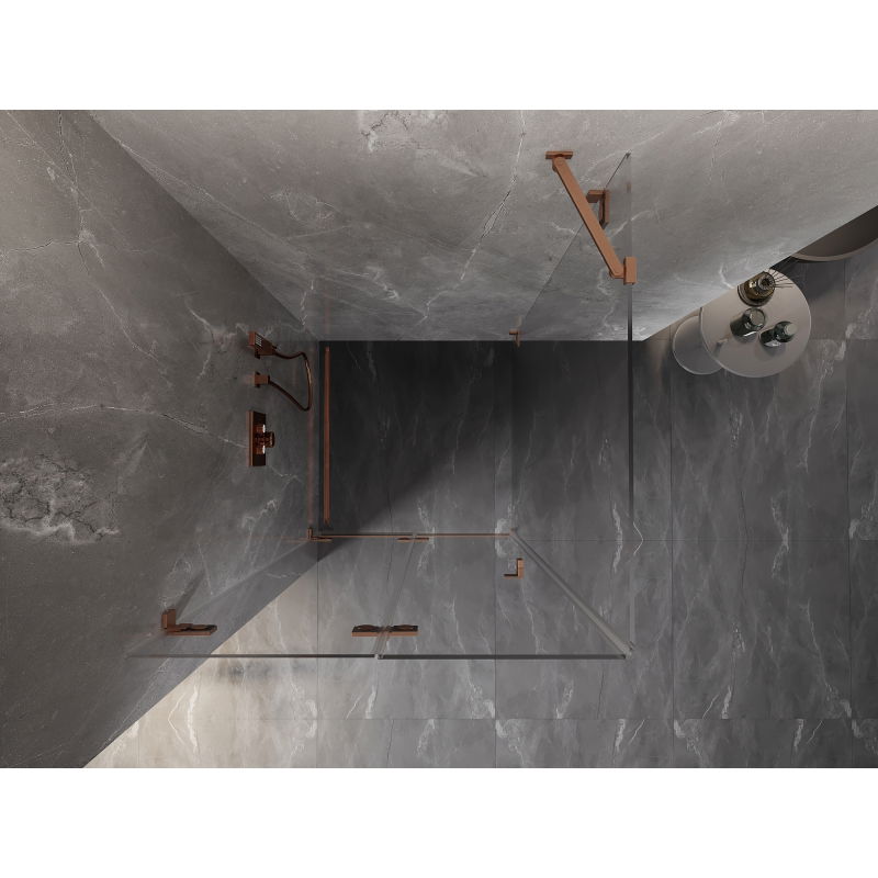 Mexen Lunar-F skladacia sprchová kabína ľavá 80 x 80 cm, transparentná, brúsená meď- 836-080-080-65-00-L