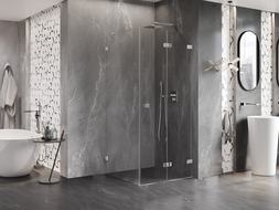 Mexen Lunar-F skladacia sprchová kabína pravá 90 x 90 cm, transparentná, chróm - 836-090-090-01-00-P