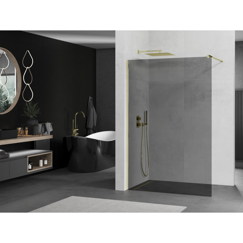 Mexen Kioto sprchová stena Walk-in 100 x 200 cm, grafit 8 mm, zlatá - 800-100-101-50-40