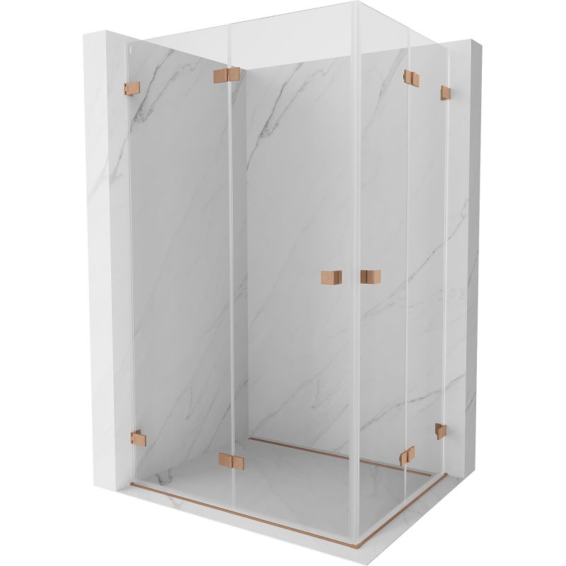 Mexen Lunar-F Duo skladací sprchový kút 95 x 80 cm, priehľadný, brúsená meď - 836-095L-080P-65-00