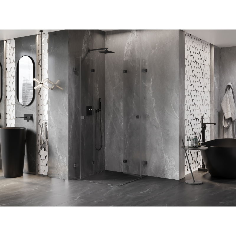 Mexen Lunar-F Duo skladacia sprchová kabína 95 x 95 cm, priehľadná, gun metal - 836-095L-095P-95-00