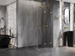 Mexen Lunar-F skladací sprchový kút pravý 80 x 80 cm, priehľadný, zlatý - 836-080-080-50-00-P