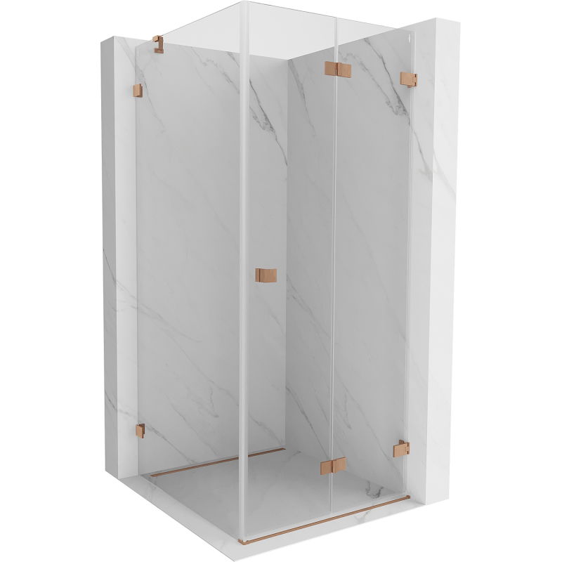 Mexen Lunar-F skladacie sprchové dvere pravé 70 x 70 cm, transparentné, brúsená meď- 836-070-070-65-00-P