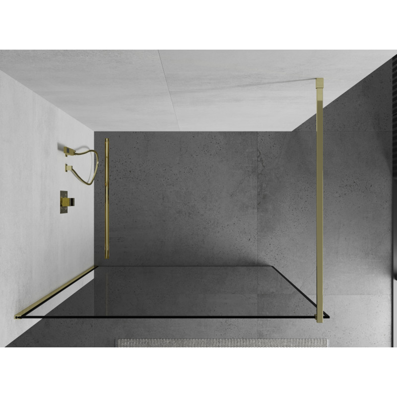 Mexen Kioto sprchová stena Walk-in 100 x 200 cm, čierny rám 8 mm, zlatá - 800-100-101-50-70