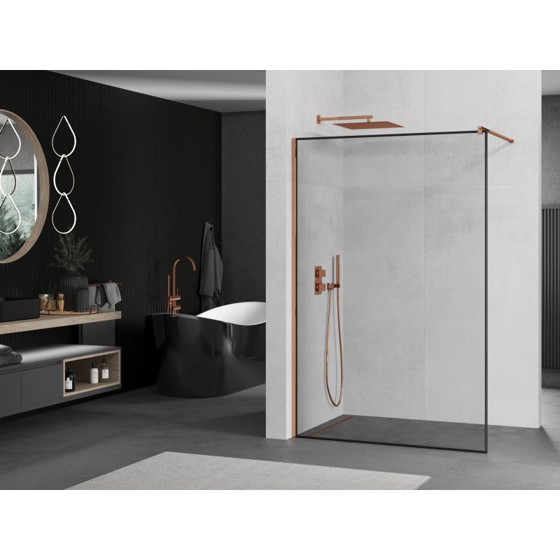 Mexen Kioto sprchová stena Walk-in 70 x 200 cm, čierny rámik 8 mm, ružové zlato - 800-070-101-60-70