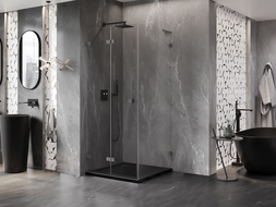 Mexen Lunar-F L skladací sprchovací kút ľavý 90 x 90 cm, priehľadný, kartáčovaný Gun Gray - 836L-090-090-66-00-L