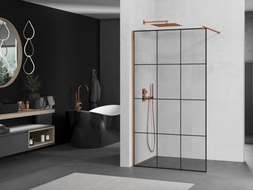 Mexen Kioto sprchová stena Walk-in 110 x 200 cm, čierna mriežka 8 mm, ružové zlato - 800-110-101-60-77