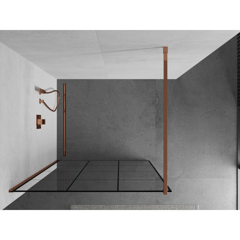 Mexen Kioto sprchová stena Walk-in 110 x 200 cm, čierna mriežka 8 mm, ružové zlato - 800-110-101-60-77
