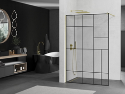 Mexen Kioto sprchová stena Walk-in 100 x 200 cm, čierny vzor 8 mm, zlatá - 800-100-101-50-78