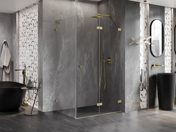 Mexen Lunar-F L skladacia sprchová kabína pravá 100 x 70 cm, transparentná, zlatá kartáčovaná - 836L-100-070-55-00-P