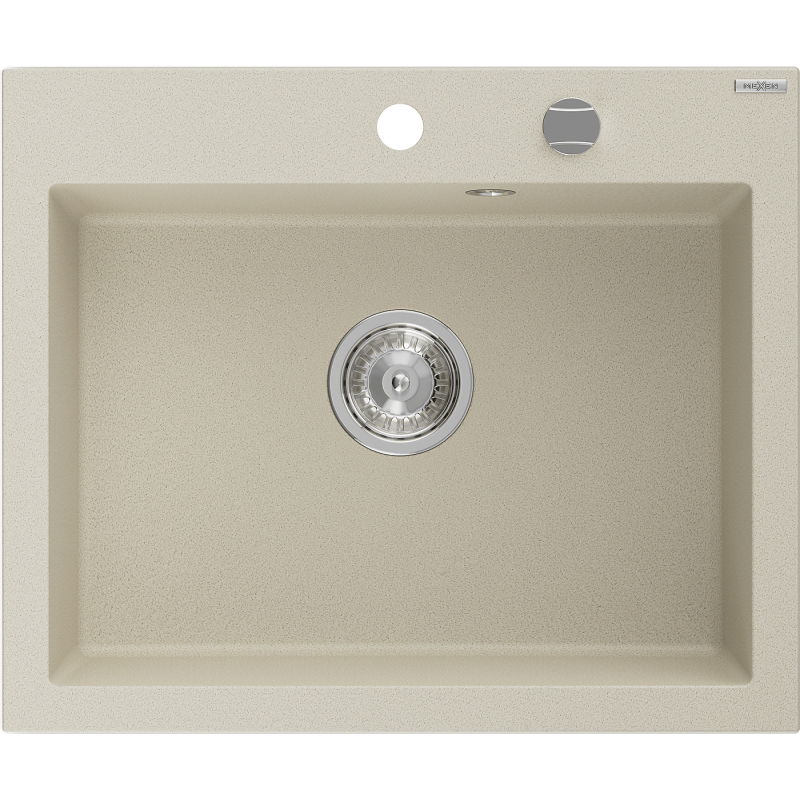 Mexen Elix jednokomorový granitový drez 600 x 500 mm, béžový, chrómový sifón - 6525601005-69