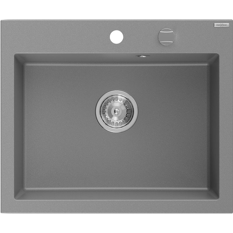 Mexen Elix žulový kuchynský drez 1-komorový 600 x 500 mm, šedý, sifón chróm - 6525601005-71