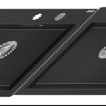 Mexen Elix granitový drez 1-komorový 600 x 500 mm, čierny/strieborný metalik, sifón chróm - 6525601005-73