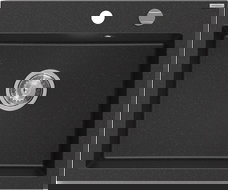 Mexen Elix granitový drez 1-komorový 600 x 500 mm, čierny/strieborný metalik, sifón chróm - 6525601005-73