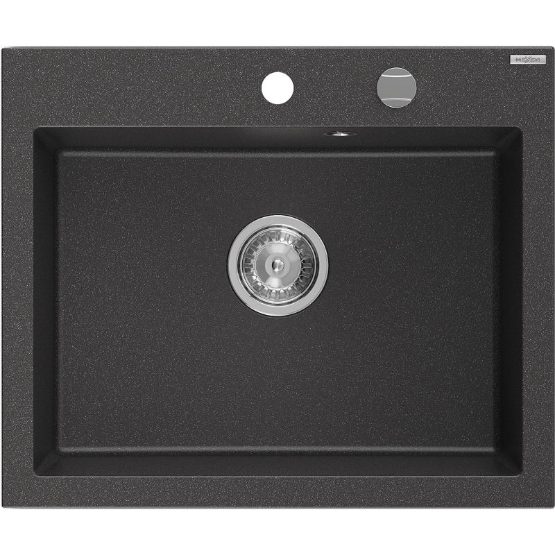 Mexen Elix granitový kuchynský drez s 1-komorou 600 x 500 mm, čierny bodkovaný, sifón chróm - 6525601005-76