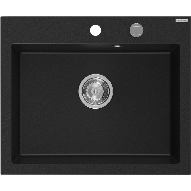 Mexen Elix granitový drez 1-komorový 600 x 500 mm, čierny, sifón chróm - 6525601005-77