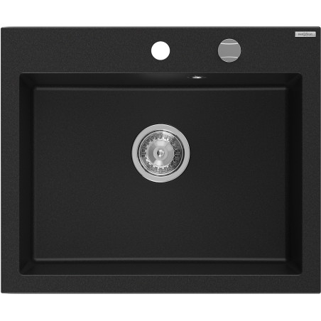Mexen Elix granitový drez 1-komorový 600 x 500 mm, čierny, sifón chróm - 6525601005-77