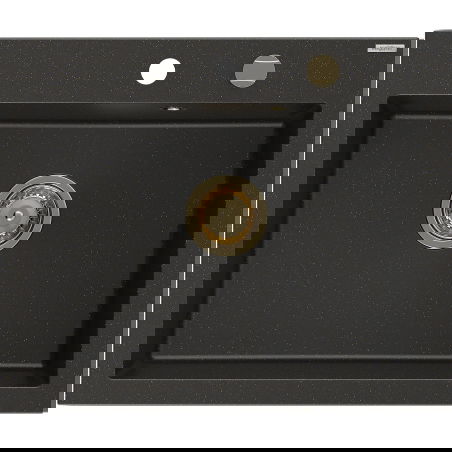 Mexen Elix granitový drez 1-komorový 600 x 500 mm, čierny/zlatý metalický, sifón zlatý - 6525601005-75-G
