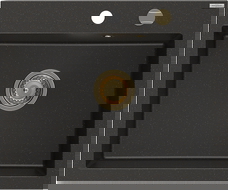 Mexen Elix žulový kuchynský drez 1-komorový 600 x 500 mm, čierny/zlatý metalik, sifón zlatý - 6525601005-75-G