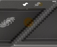 Mexen Elix granitový drez 1-komorový 600 x 500 mm, čierny škvrnitý, zlatý sifón - 6525601005-76-G