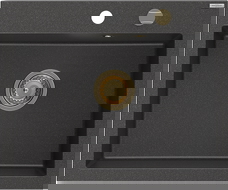 Mexen Elix granitový kuchynský drez 1-komorový 600 x 500 mm, čierny so škvrnami, zlatý sifón - 6525601005-76-G