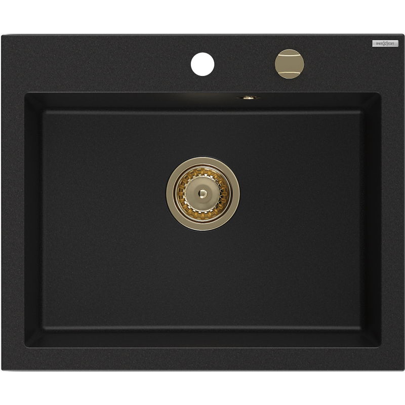 Mexen Elix jednodrezový žulový drez 600 x 500 mm, čierny, zlatý sifón - 6525601005-77-G