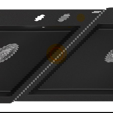 Mexen Elix granitový drez 1-komorový 600 x 500 mm, čierny, zlatý sifón - 6525601005-77-G