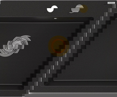 Mexen Elix granitový drez 1-komorový 600 x 500 mm, čierny, zlatý sifón - 6525601005-77-G