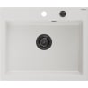 Mexen Elix granitový kuchynský drez s 1 komorou 600 x 500 mm, biely, čierny sifón - 6525601005-20-B