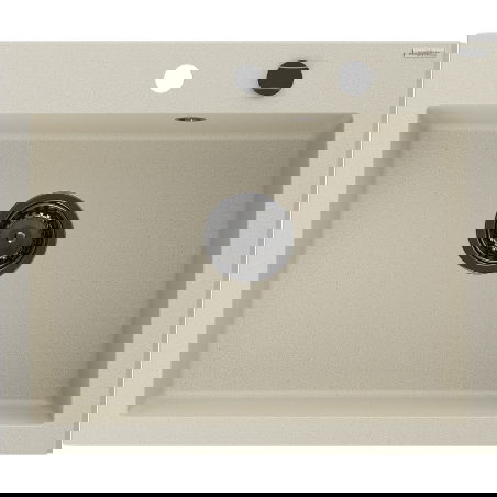 Mexen Elix granitový kuchynský drez 1-komorový 600 x 500 mm, béžový, čierny sifón- 6525601005-69-B