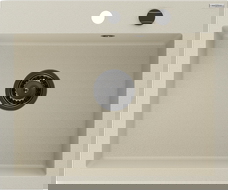 Mexen Elix granitový kuchynský drez 1-komorový 600 x 500 mm, béžový, čierny sifón- 6525601005-69-B