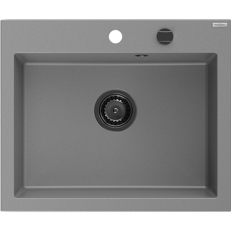 Mexen Elix granitový drez s jednou komorou 600 x 500 mm, sivý, čierny sifón - 6525601005-71-B