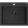 Mexen Elix granitový kuchynský drez 1-komorový 600 x 500 mm, čierno/strieborný metalický, čierny sifón - 6525601005-73-B