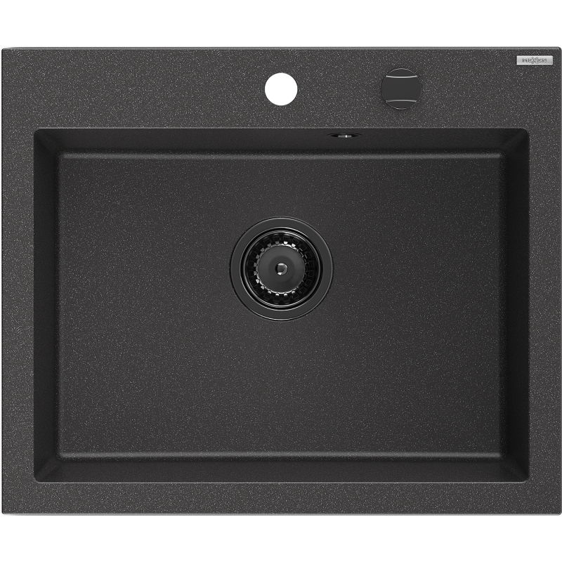 Mexen Elix granitový drez s 1 komorou 600 x 500 mm, čierny škvrnitý, sifón čierny - 6525601005-76-B