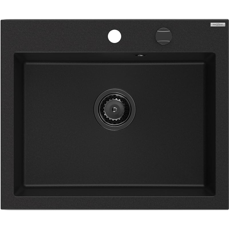 Mexen Elix granitový kuchynský drez 1-komorový 600 x 500 mm, čierny, sifón čierny - 6525601005-77-B