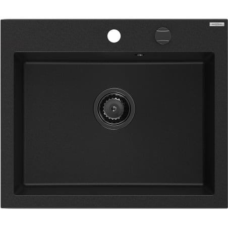 Mexen Elix granitový kuchynský drez 1-komorový 600 x 500 mm, čierny, sifón čierny - 6525601005-77-B
