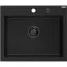 Mexen Elix granitový kuchynský drez 1-komorový 600 x 500 mm, čierny, sifón čierny - 6525601005-77-B