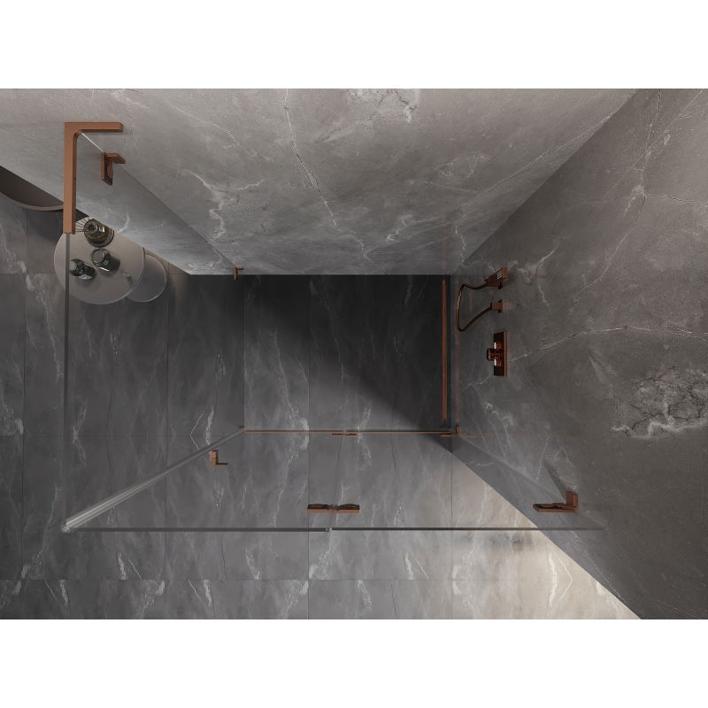 Mexen Lunar-F L sprchová kabína skladacia pravá 75 x 70 cm, transparentná, brúsená meď - 836L-075-070-65-00-P