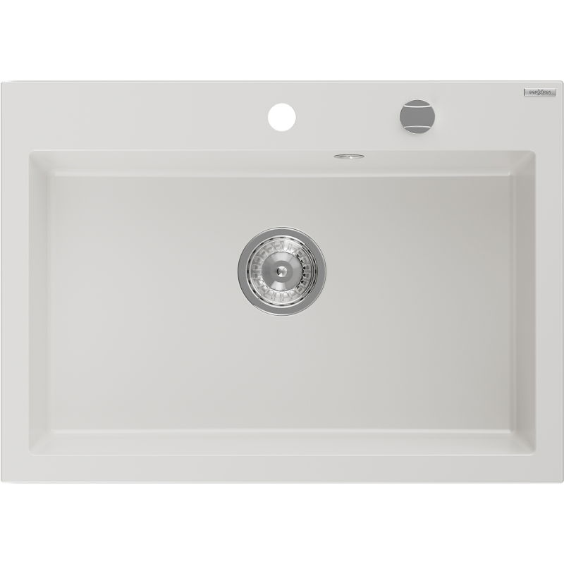 Mexen Elix granitový kuchynský drez 1-komorový 700 x 500 mm, biely, sifón chróm - 6526701005-20