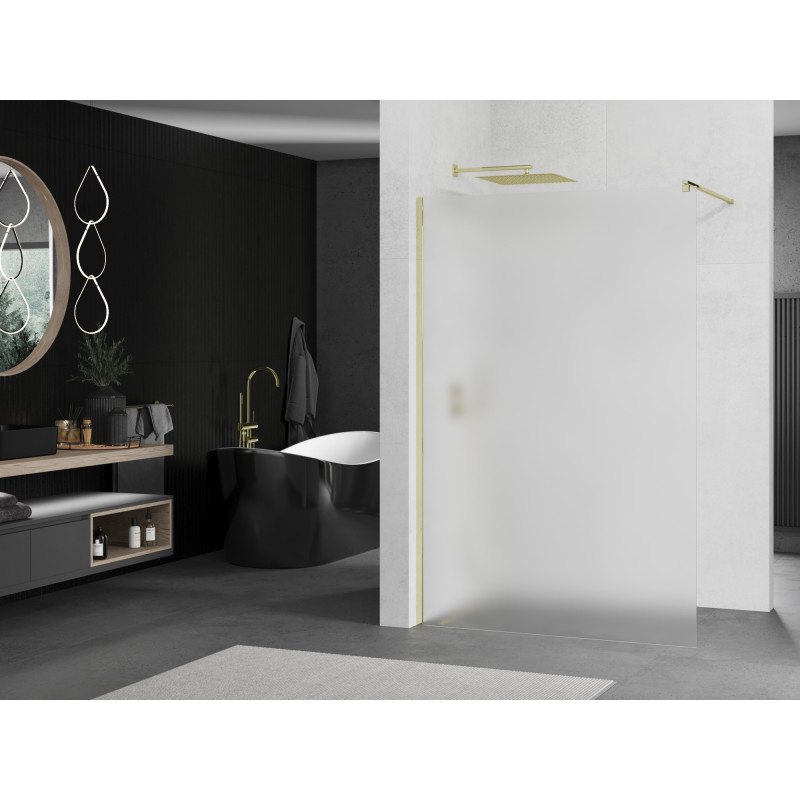 Mexen Kioto Sprchová stena Walk-in 130 x 200 cm, matné sklo 8 mm, zlatá - 800-130-101-50-30